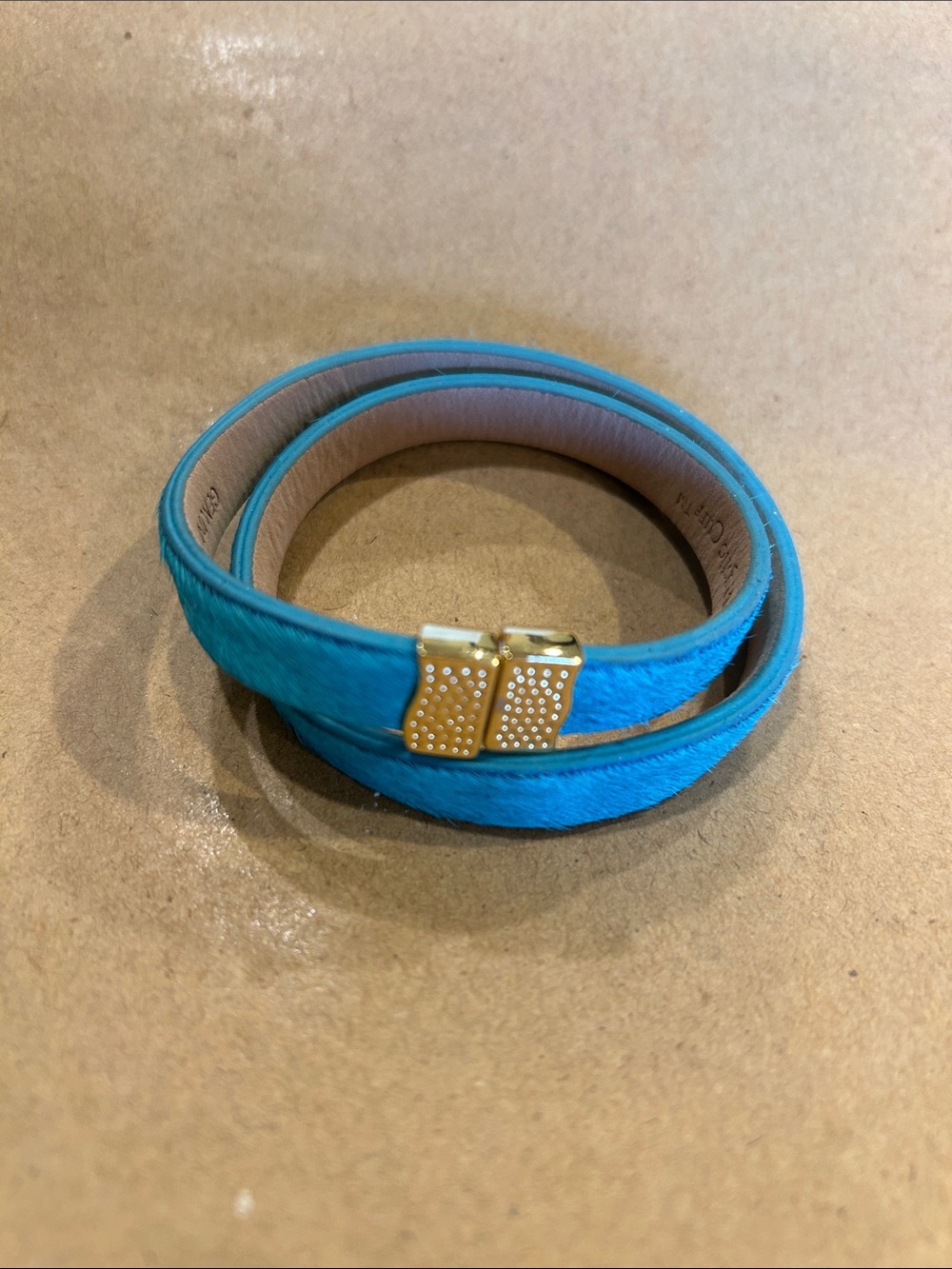 Rustic Cuff Turquoise Double-Wrap Leather Bracelet with Gold Stud Clasp